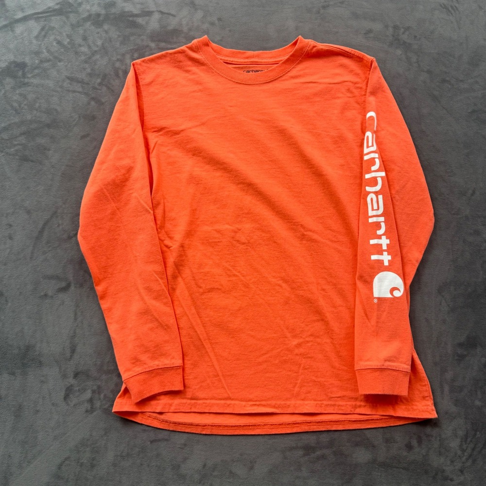 Carhartt Boys Medium 8-10 Orange Long Sleeve Graphic Logo T-Shirt Loose Fit